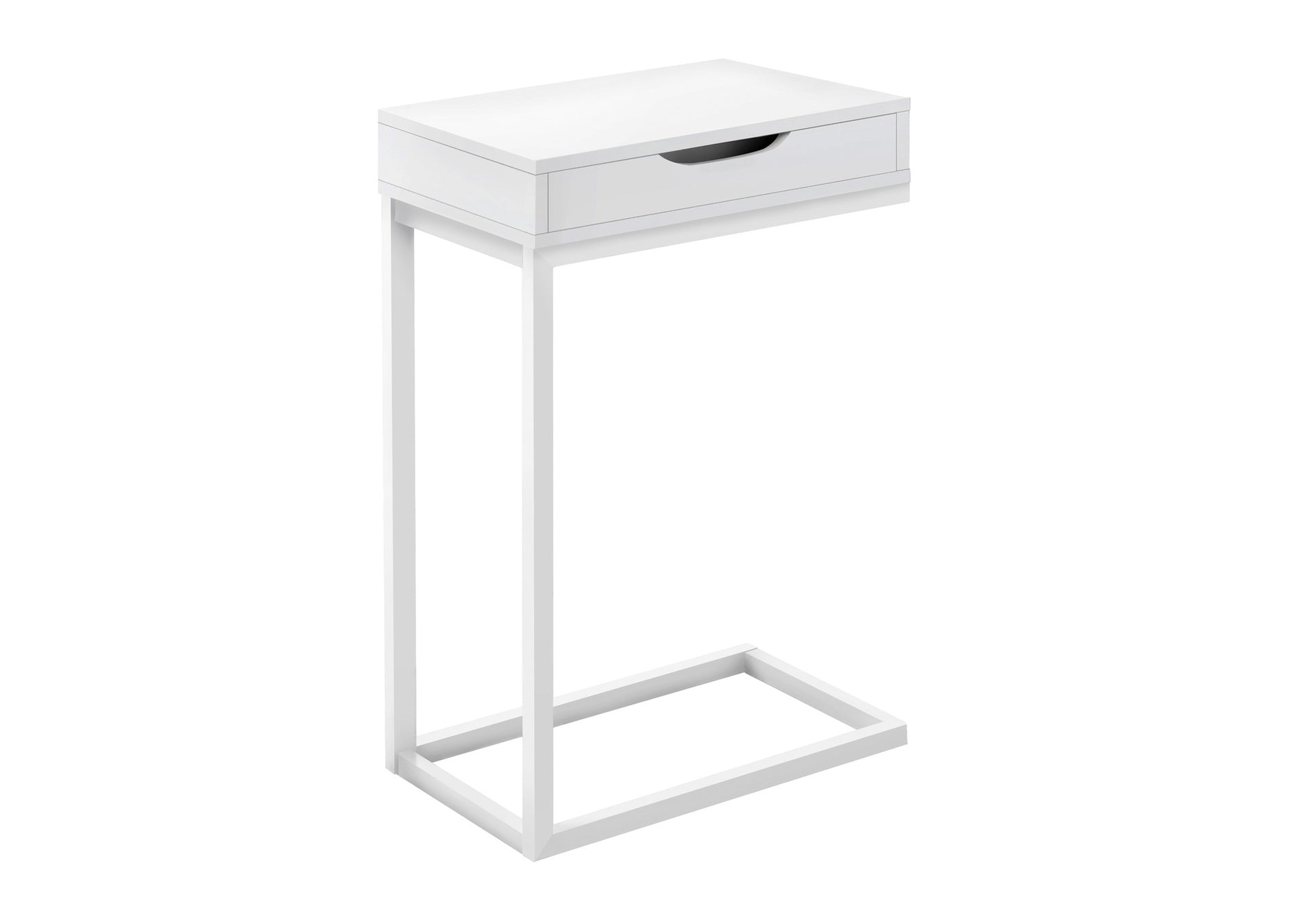 Accent Table, C-shaped, End, Side, Snack, Storage Drawer, Living Room, Bedroom, White Laminate, White Metal, Contemporary, Modern