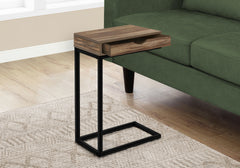 Accent Table, C-shaped, End, Side, Snack, Storage Drawer, Living Room, Bedroom, Brown Laminate, Black Metal, Contemporary, Modern