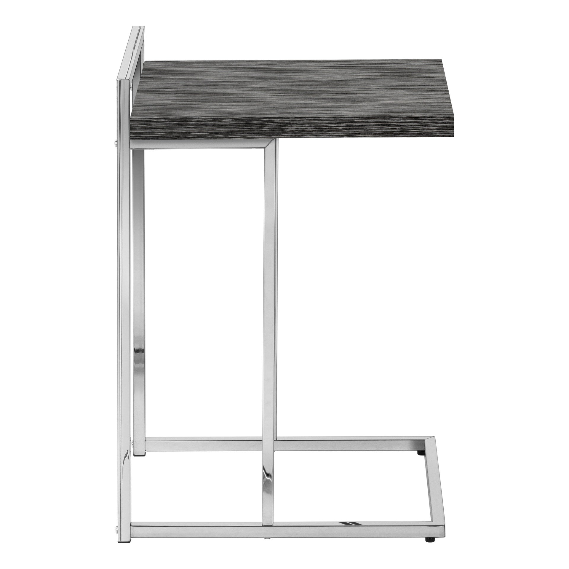 Accent Table, C-shaped, End, Side, Snack, Living Room, Bedroom, Grey Laminate, Chrome Metal, Contemporary, Modern