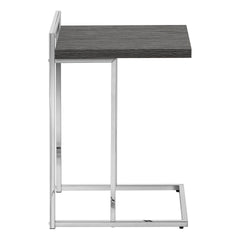 Accent Table, C-shaped, End, Side, Snack, Living Room, Bedroom, Grey Laminate, Chrome Metal, Contemporary, Modern