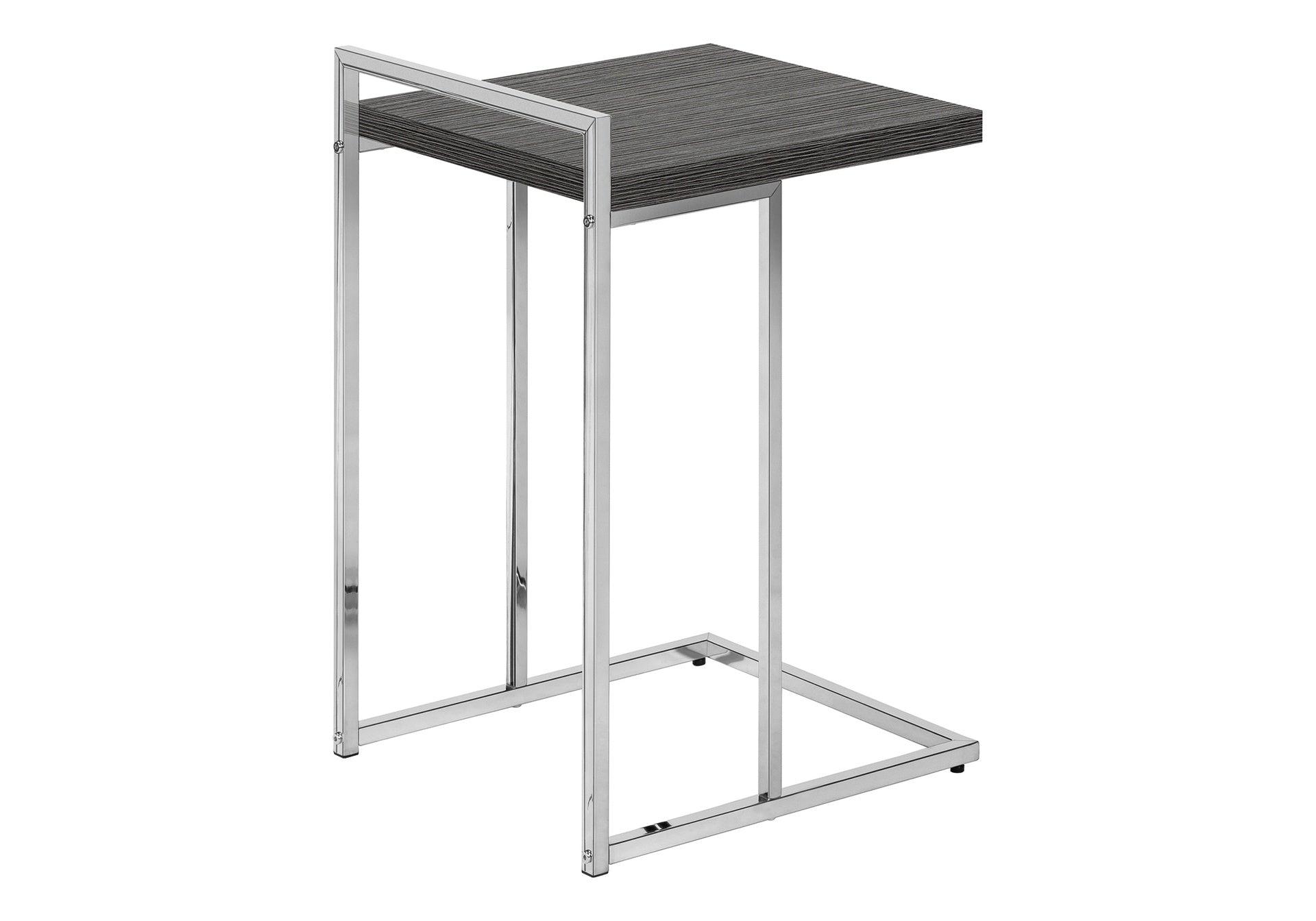 Accent Table, C-shaped, End, Side, Snack, Living Room, Bedroom, Grey Laminate, Chrome Metal, Contemporary, Modern
