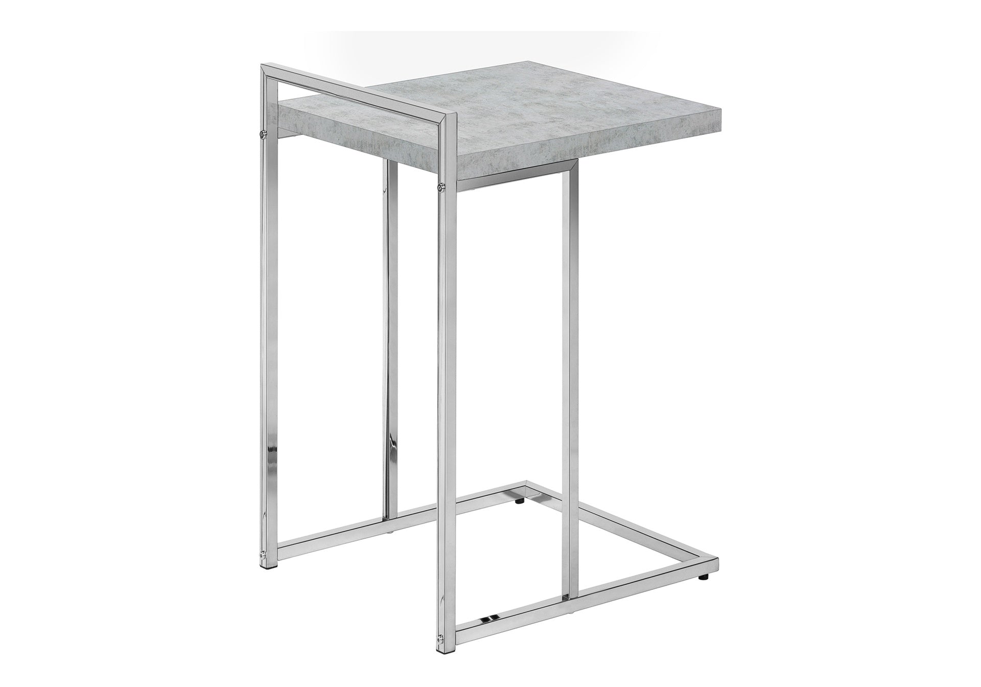 Accent Table, C-shaped, End, Side, Snack, Living Room, Bedroom, Grey Laminate, Chrome Metal, Contemporary, Modern