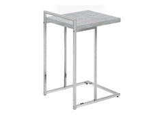 Accent Table, C-shaped, End, Side, Snack, Living Room, Bedroom, Grey Laminate, Chrome Metal, Contemporary, Modern