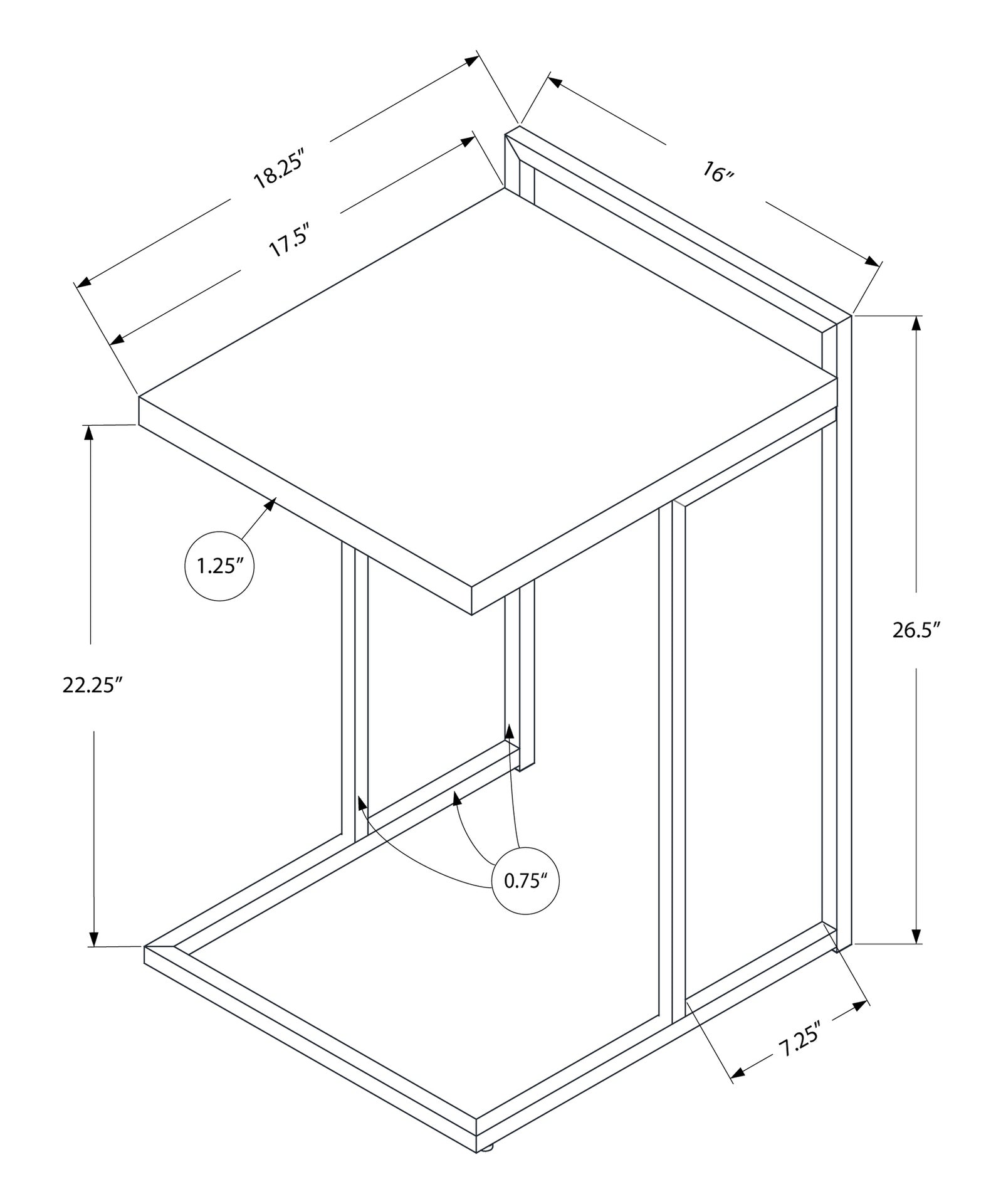 Accent Table, C-shaped, End, Side, Snack, Living Room, Bedroom, Grey Laminate, Chrome Metal, Contemporary, Modern
