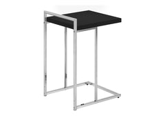 Accent Table, C-shaped, End, Side, Snack, Living Room, Bedroom, Black Laminate, Chrome Metal, Contemporary, Modern