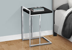 Accent Table, C-shaped, End, Side, Snack, Living Room, Bedroom, Black Laminate, Chrome Metal, Contemporary, Modern