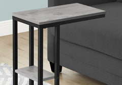Accent Table, C-shaped, End, Side, Snack, Living Room, Bedroom, Grey Laminate, Black Metal, Contemporary, Modern
