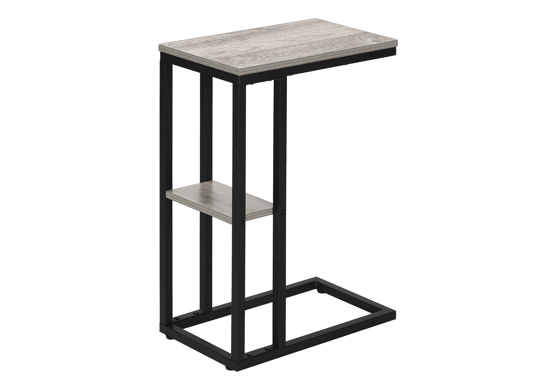 Accent Table, C-shaped, End, Side, Snack, Living Room, Bedroom, Grey Laminate, Black Metal, Contemporary, Modern