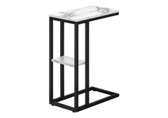 Accent Table, C-shaped, End, Side, Snack, Living Room, Bedroom, White Marble Look Laminate, Black Metal, Contemporary, Modern