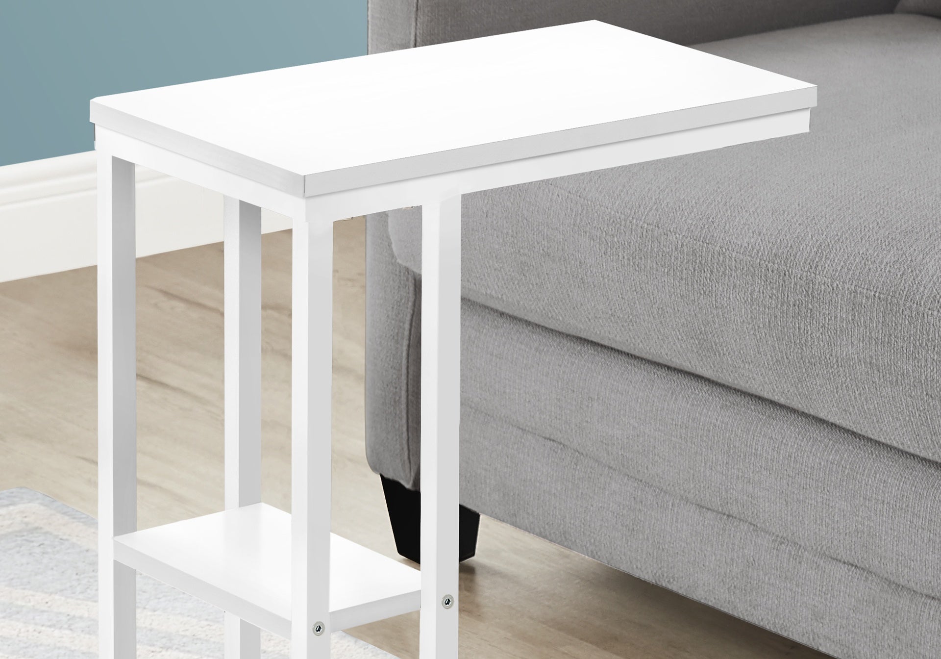 Accent Table, C-shaped, End, Side, Snack, Living Room, Bedroom, White Laminate, White Metal, Contemporary, Modern