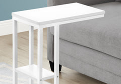 Accent Table, C-shaped, End, Side, Snack, Living Room, Bedroom, White Laminate, White Metal, Contemporary, Modern