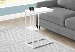 Accent Table, C-shaped, End, Side, Snack, Living Room, Bedroom, White Laminate, White Metal, Contemporary, Modern