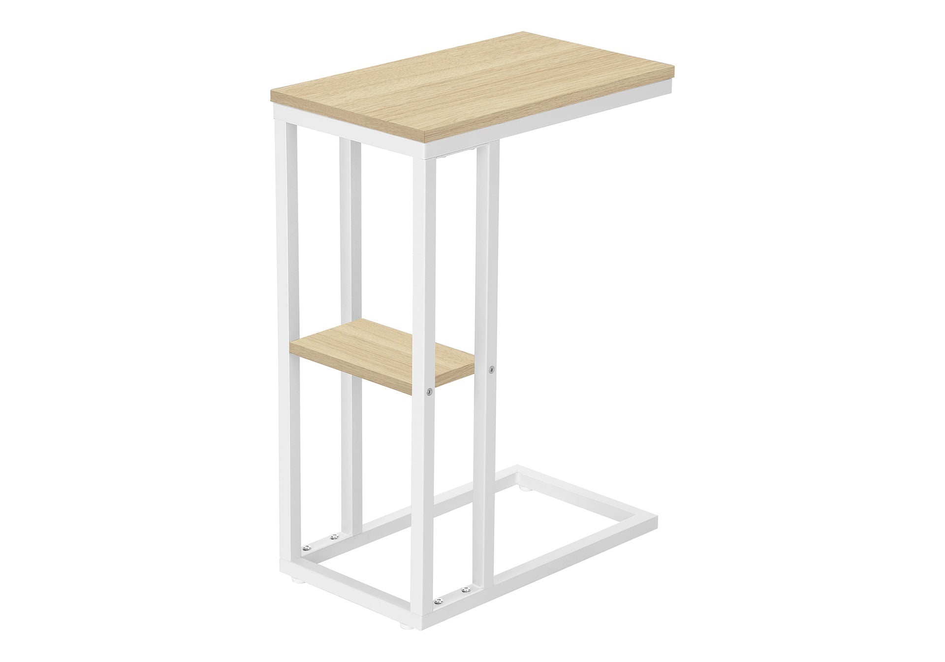 Accent Table, C-shaped, End, Side, Snack, Living Room, Bedroom, Natural Laminate, White Metal, Contemporary, Modern