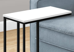 Accent Table, C-shaped, End, Side, Snack, Living Room, Bedroom, White Laminate, Black Metal, Contemporary, Modern