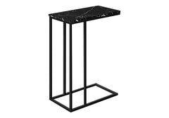 Accent Table, C-shaped, End, Side, Snack, Living Room, Bedroom, Black Marble Look Laminate, Black Metal, Contemporary, Modern