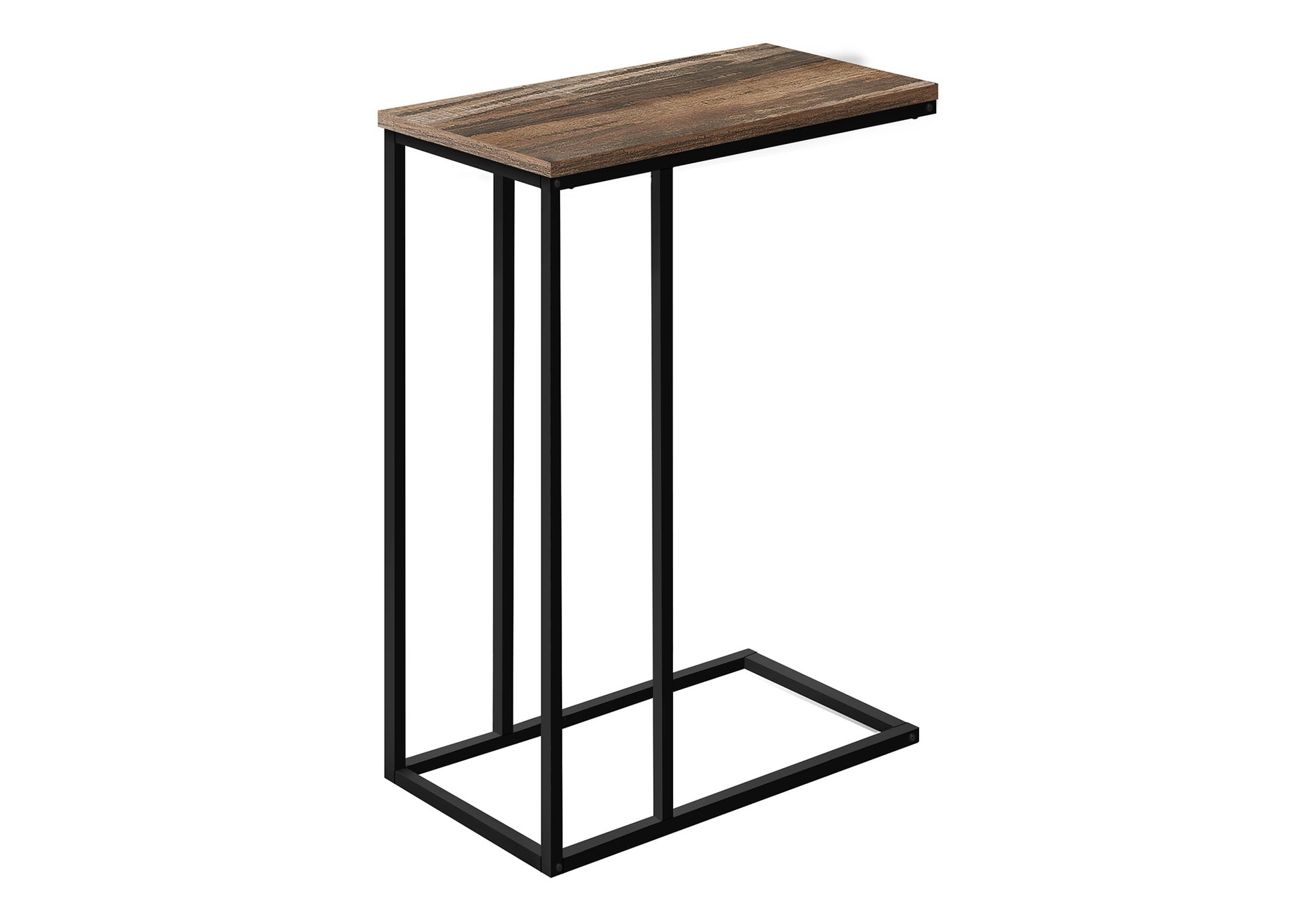 Accent Table, C-shaped, End, Side, Snack, Living Room, Bedroom, Brown Laminate, Black Metal, Contemporary, Modern