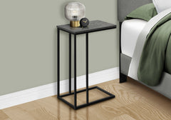 Accent Table, C-shaped, End, Side, Snack, Living Room, Bedroom, Grey Laminate, Black Metal, Contemporary, Modern