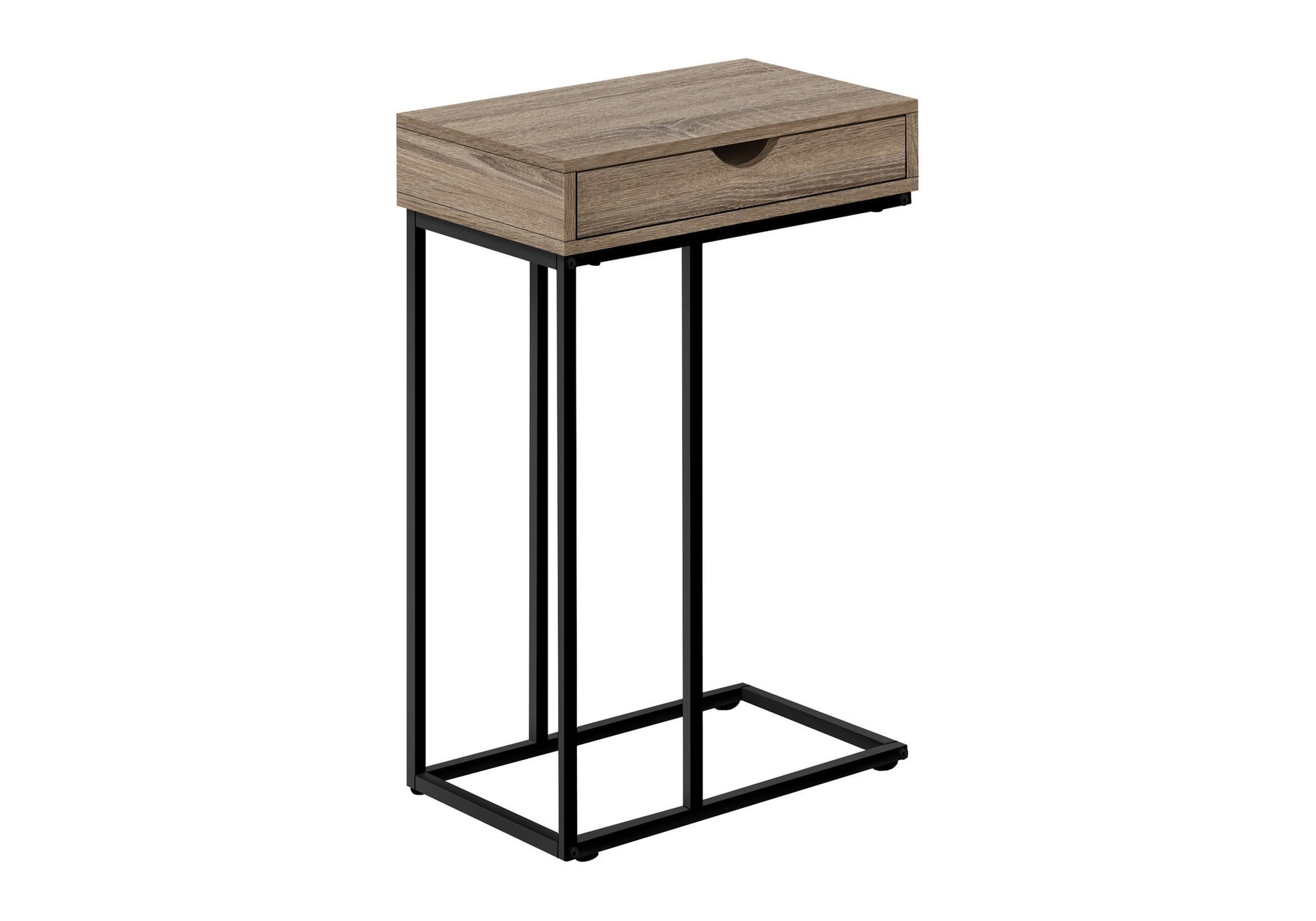 Accent Table, C-shaped, End, Side, Snack, Storage Drawer, Living Room, Bedroom, Brown Laminate, Black Metal, Contemporary, Modern