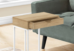 Accent Table, C-shaped, End, Side, Snack, Storage Drawer, Living Room, Bedroom, Natural Laminate, White Metal, Contemporary, Modern
