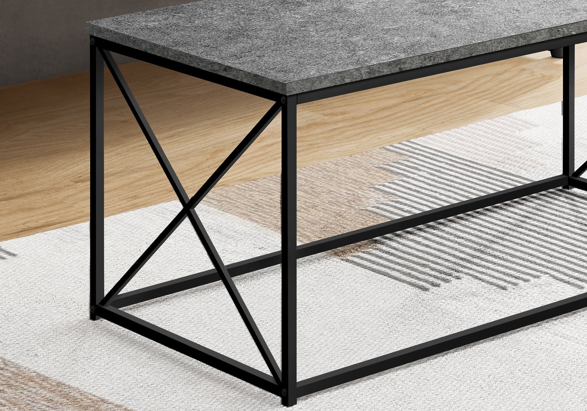 Coffee Table, Accent, Cocktail, Rectangular, Living Room, 40"l, Grey Laminate, Black Metal, Contemporary, Modern