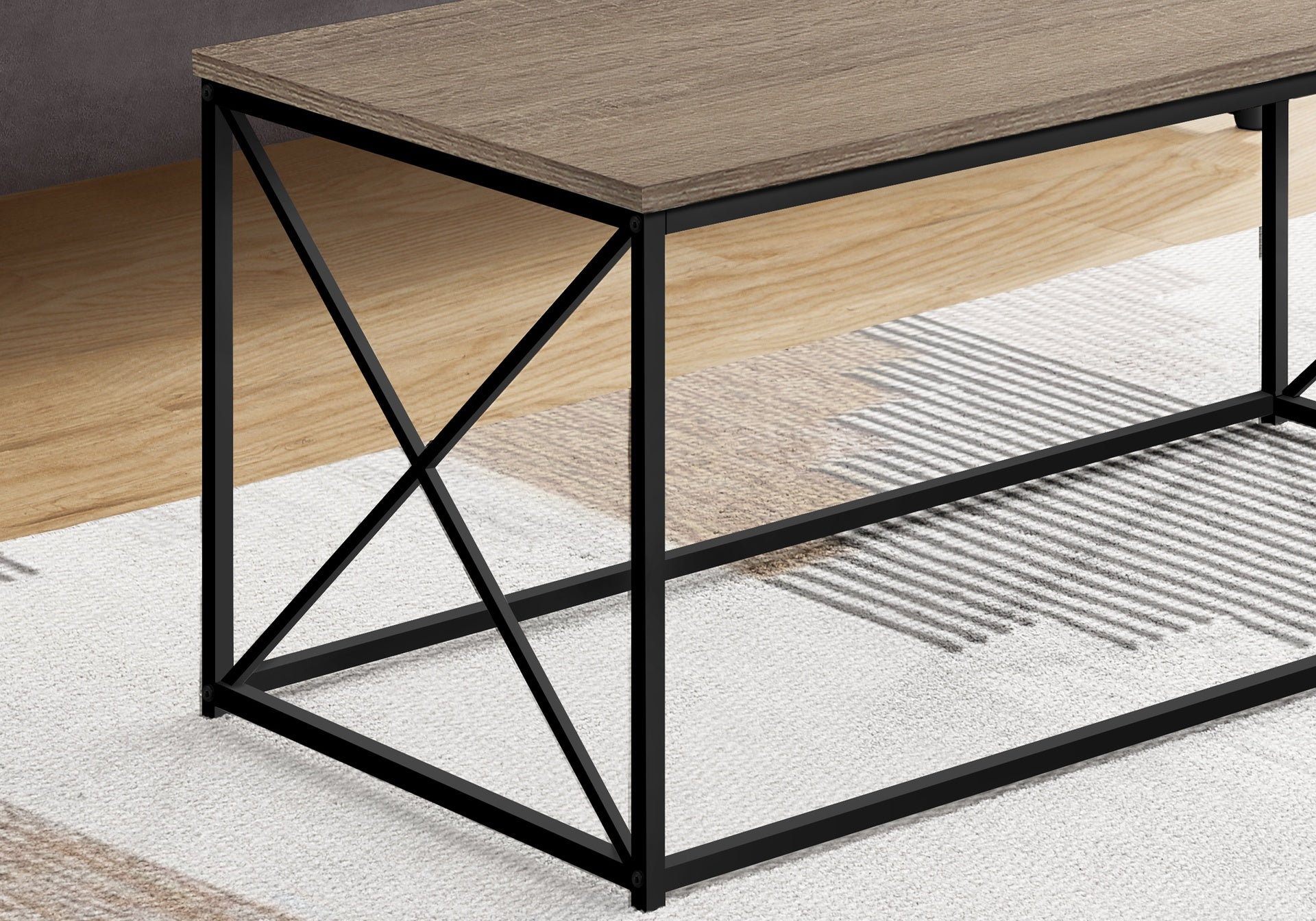 Coffee Table, Accent, Cocktail, Rectangular, Living Room, 40"l, Brown Laminate, Black Metal, Contemporary, Modern