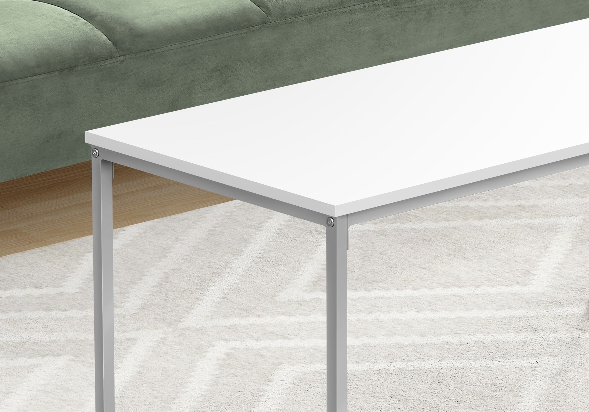 Coffee Table, Accent, Cocktail, Rectangular, Living Room, 40"l, White Laminate, Grey Metal, Contemporary, Modern