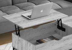 Coffee Table, 42" L, Rectangular, Cocktail, Lift-top, Grey, Black Metal, Contemporary, Modern