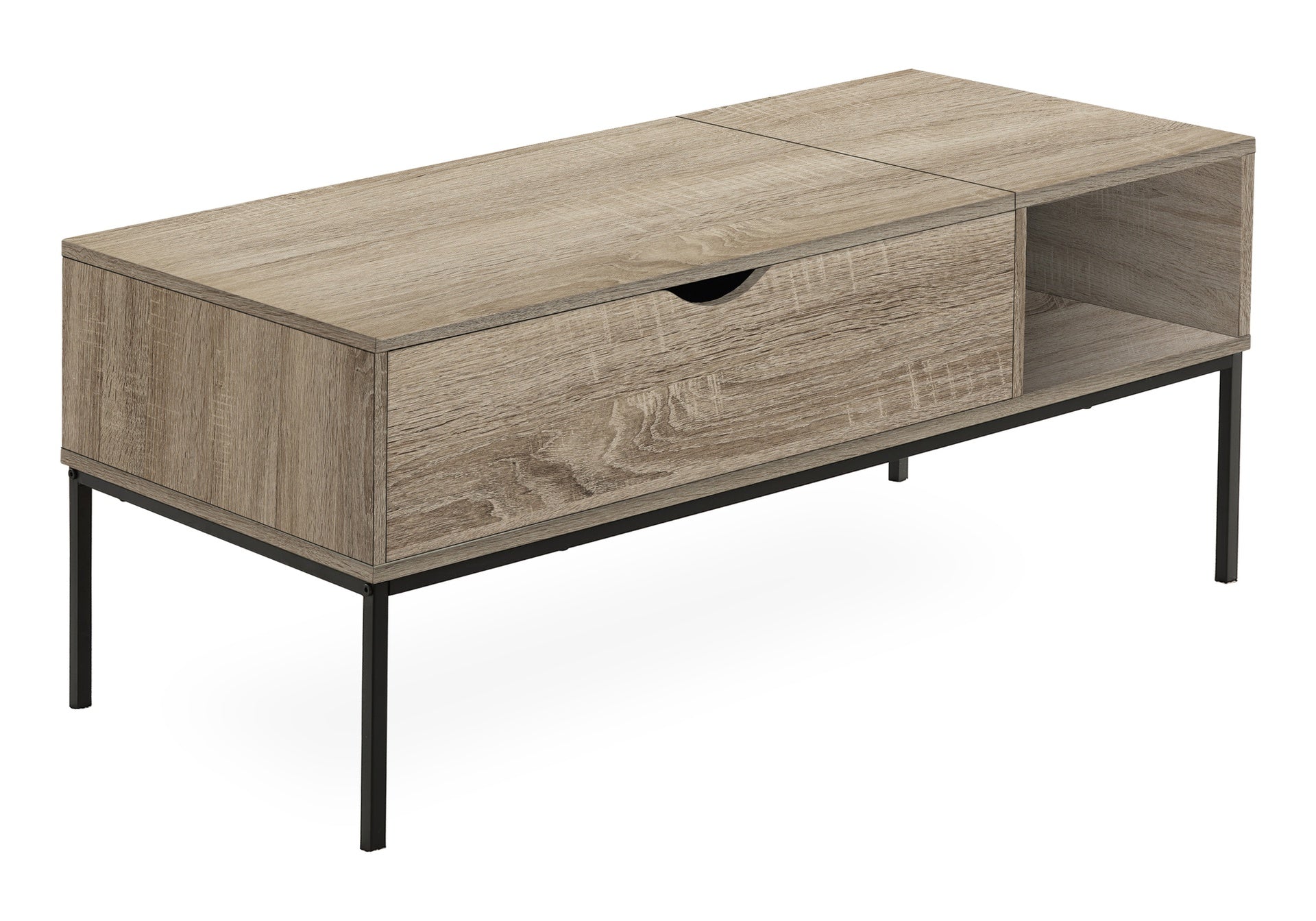 Coffee Table, 42" L, Rectangular, Cocktail, Lift-top, Dark Taupe, Black Metal, Contemporary, Modern