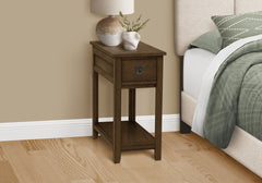 Accent Table, End, Side Table, Nightstand, Bedroom, Narrow, Storage Drawer, Brown Veneer, Transitional