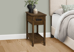 Accent Table, End, Side Table, Nightstand, 2 Tier, Narrow, Storage Drawer, Brown Veneer, Transitional
