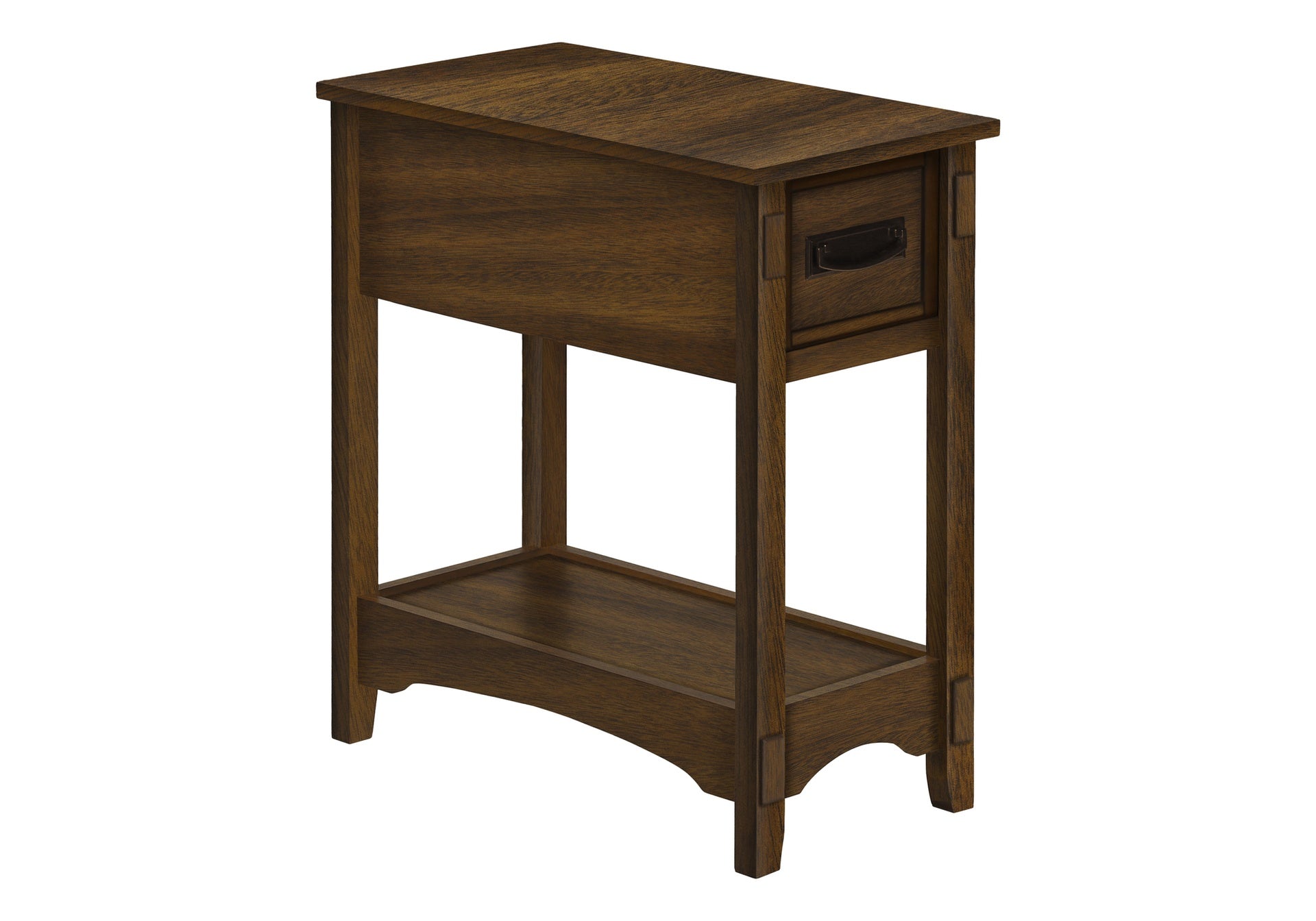 Accent Table, End, Side Table, Nightstand, 2 Tier, Narrow, Storage Drawer, Brown Veneer, Transitional