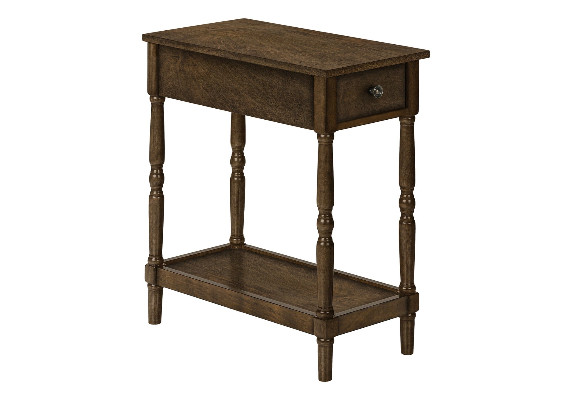 Accent Table, 2 Tier, End, Side Table, Nightstand, Bedroom, Narrow, Lamp, Storage Drawer, Brown Veneer, Traditional
