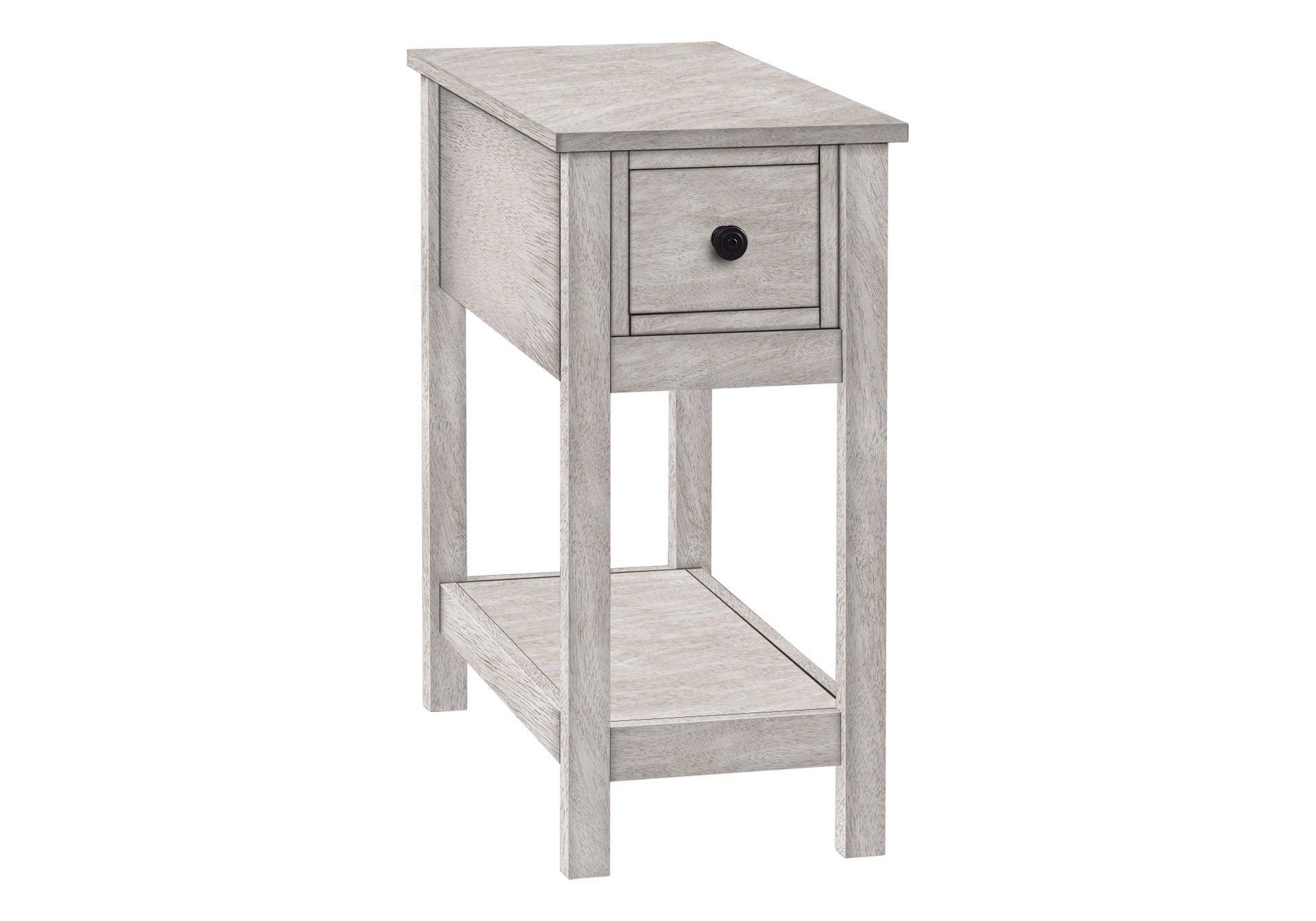 Accent Table, End, Side Table, 2 Tier, Narrow, Bedroom, Lamp, Storage Drawer, Grey Veneer, Transitional