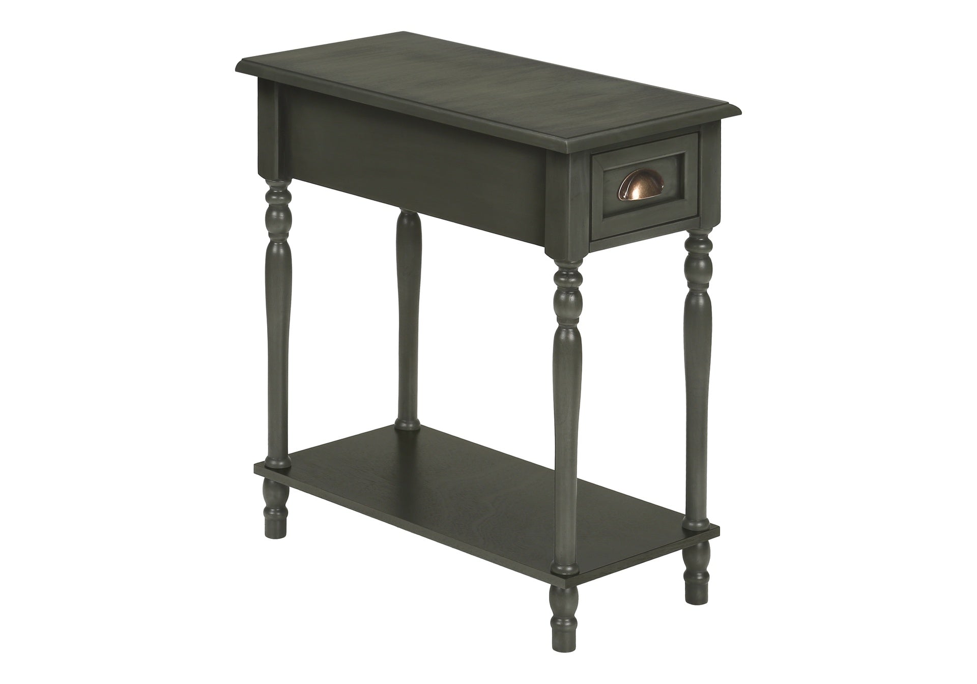 Accent Table, 2 Tier, Side Table, End, Narrow, Nightstand, Bedroom, Lamp, Storage Drawer, Green Veneer, Traditional