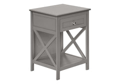 Accent Table, End, Side Table, 2 Tier, Bedroom, Nightstand, Lamp, Storage Drawer, Antique Grey Veneer, Transitional