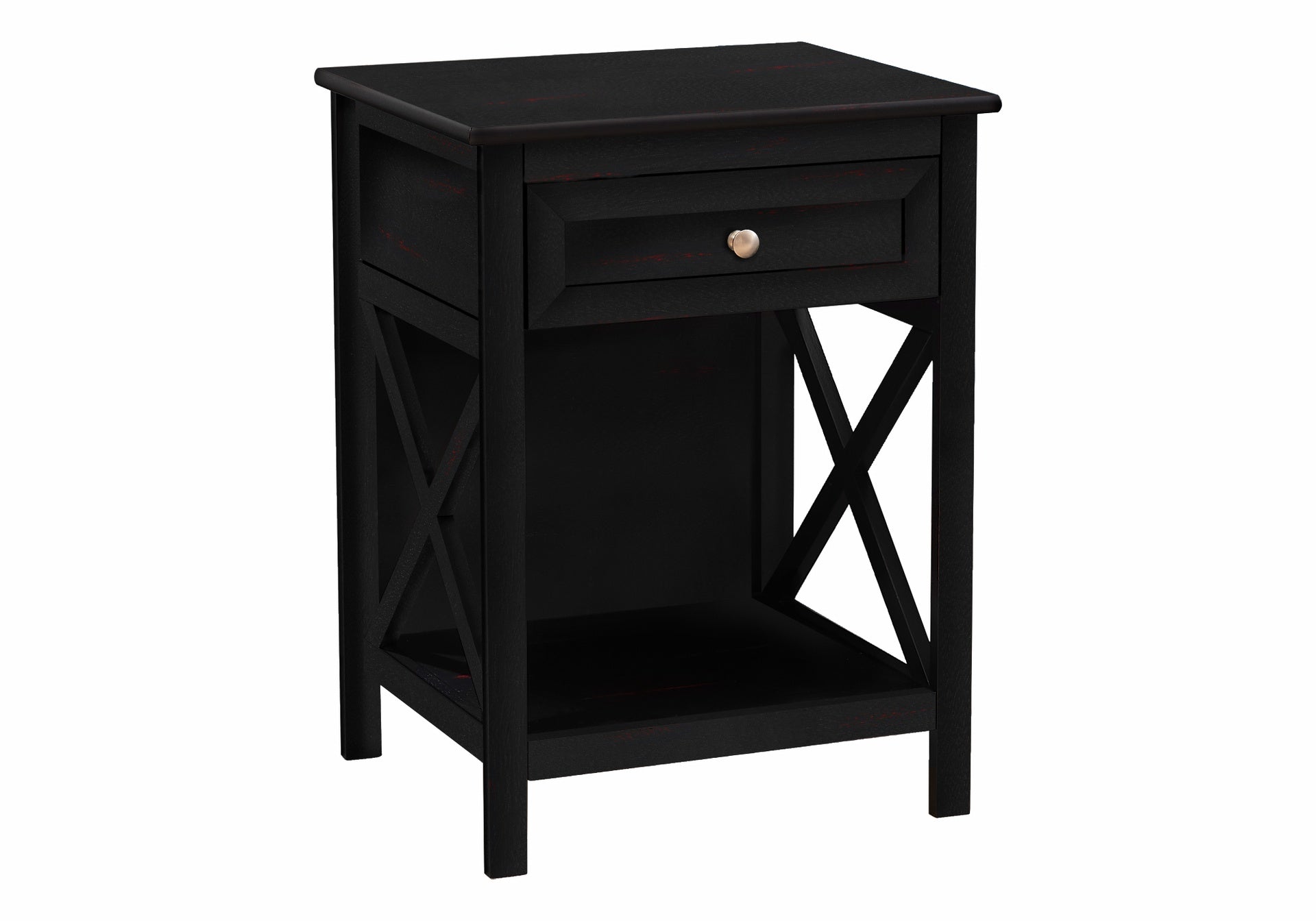 Accent Table, End, Side Table, 2 Tier, Bedroom, Nightstand, Lamp, Storage Drawer, Black Veneer, Transitional
