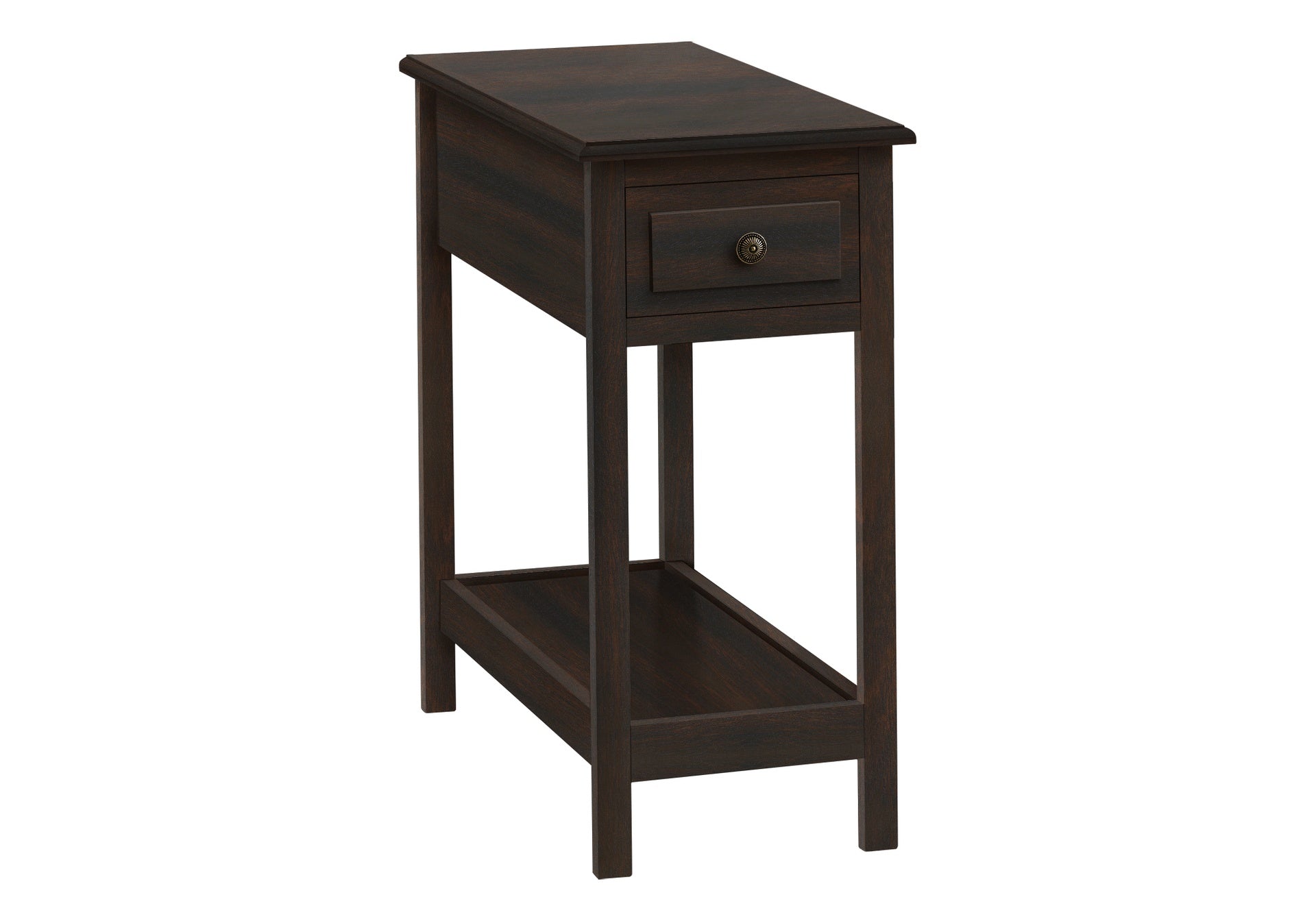 Accent Table, 2 Tier, End, Side Table, Narrow, Nightstand, Bedroom, Storage Drawer, Lamp, Brown Veneer, Transitional