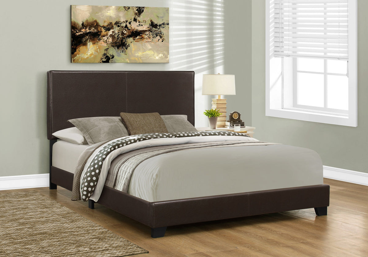 Bed, Queen Size, Bedroom, Upholstered, Brown Leather Look, Transitional