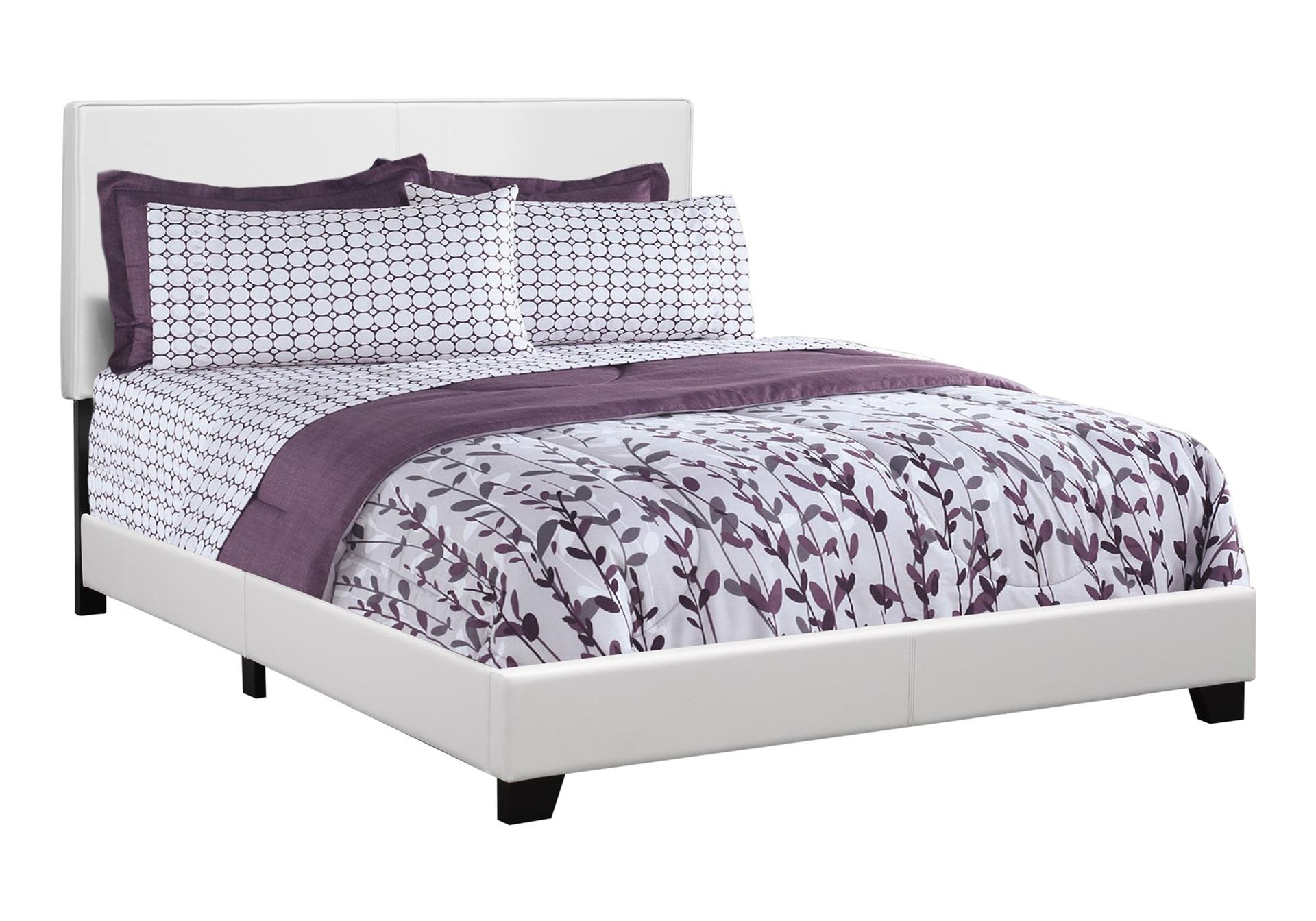 Bed, Queen Size, Bedroom, Upholstered, White Leather Look, Transitional