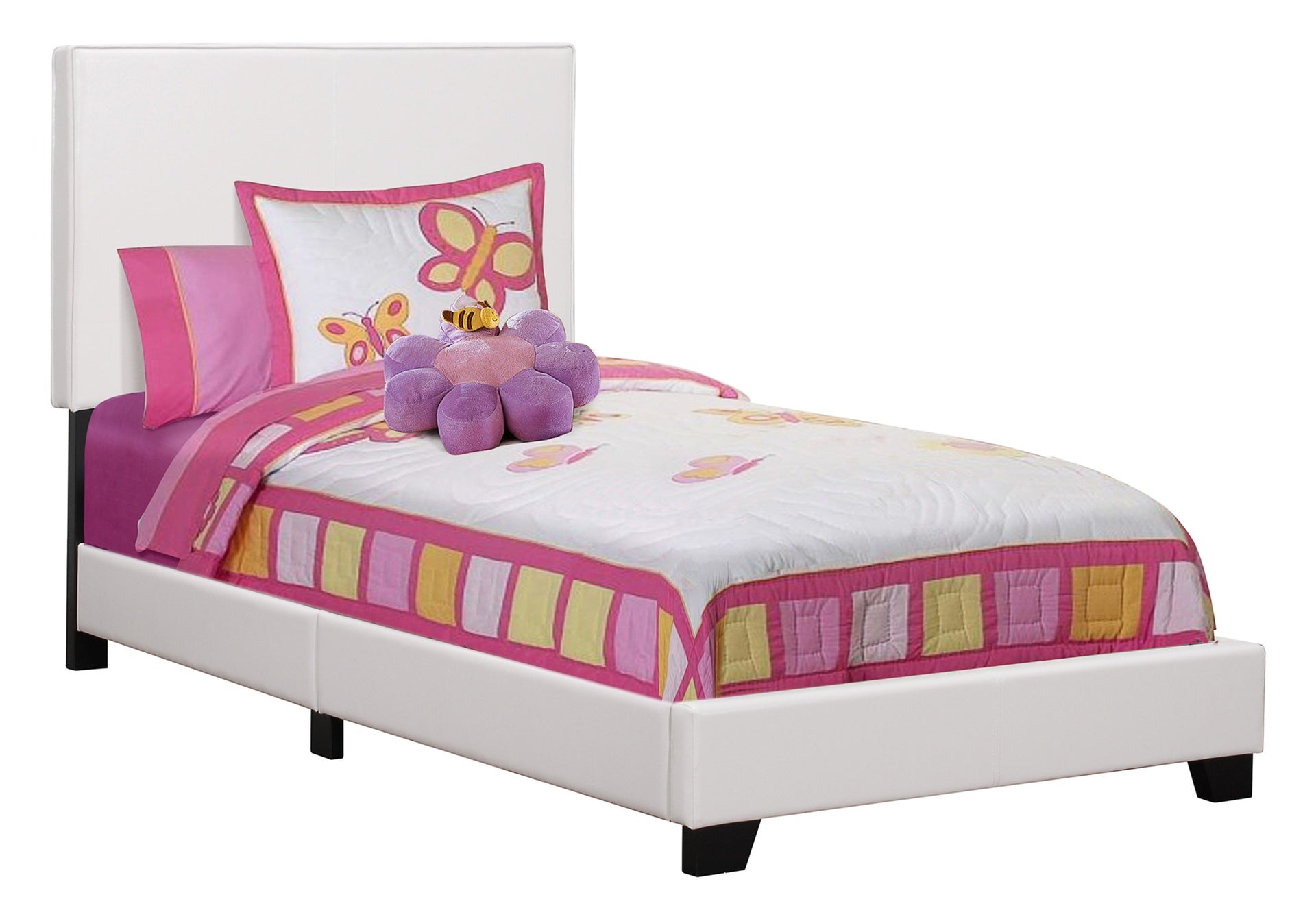 Bed, Twin Size, Bedroom, Upholstered, White Leather Look, Transitional