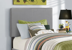 Bed, Twin Size, Bedroom, Upholstered, Grey Leather Look, Transitional