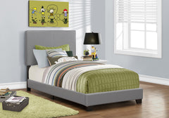 Bed, Twin Size, Bedroom, Upholstered, Grey Leather Look, Transitional