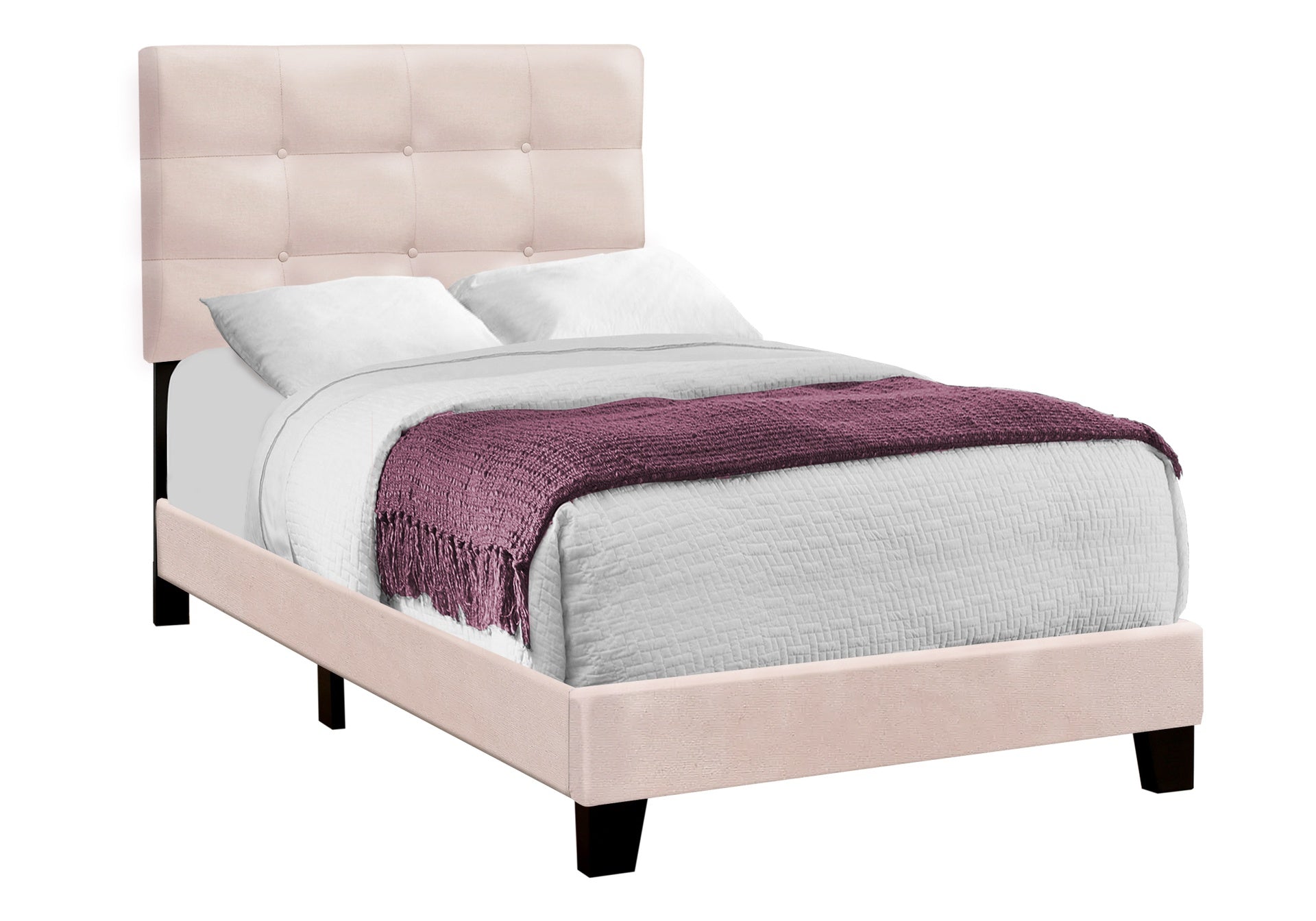 Bed, Twin Size, Upholstered, Bedroom, Frame Only, Youth, Teen, Juvenile, Pink Velvet, Transitional