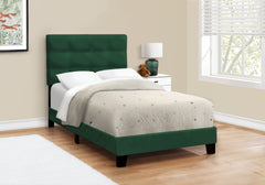 Bed, Twin Size, Upholstered, Bedroom, Frame Only, Youth, Teen, Juvenile, Green Velvet, Transitional
