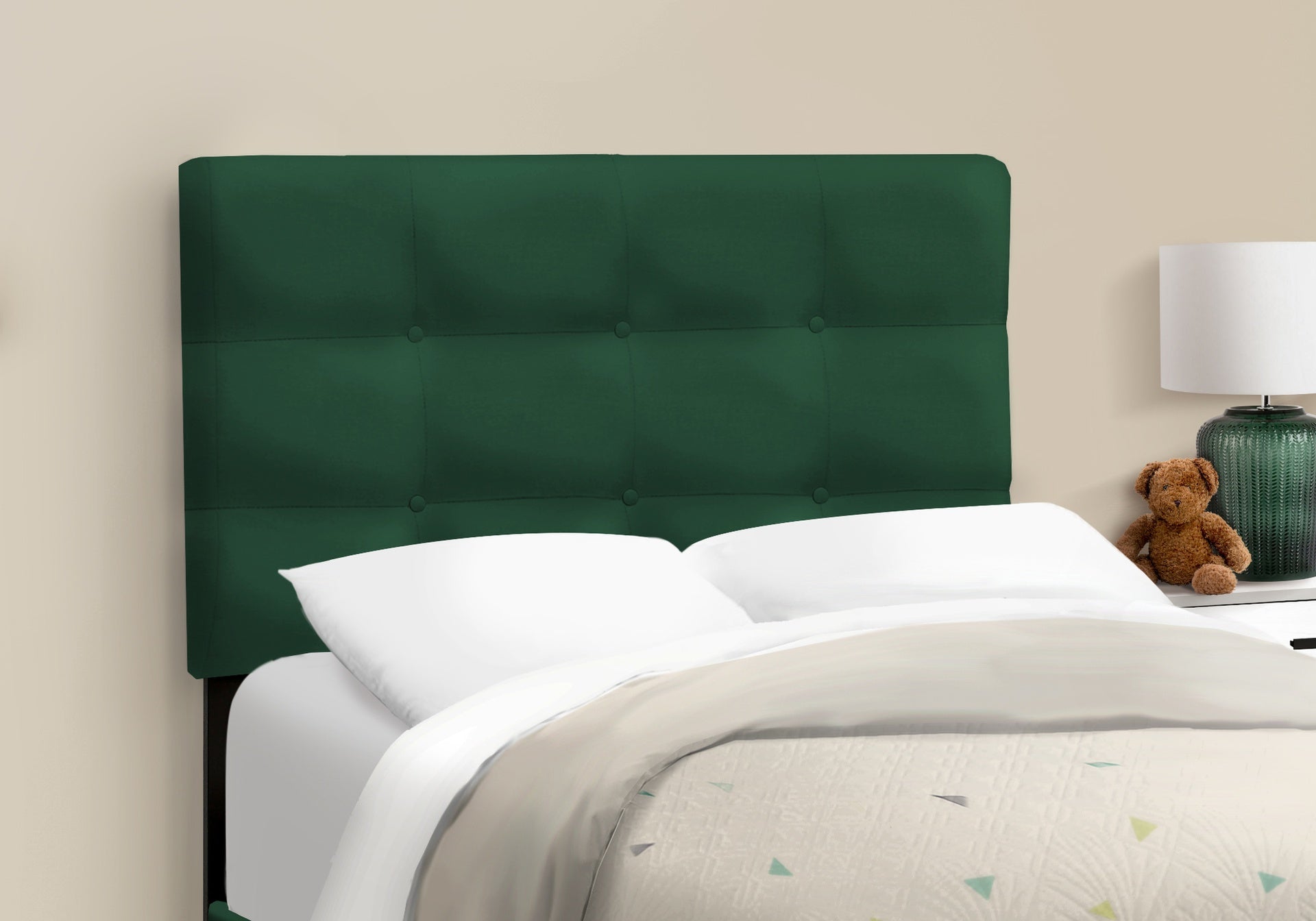 Bed, Twin Size, Upholstered, Bedroom, Frame Only, Youth, Teen, Juvenile, Green Velvet, Transitional