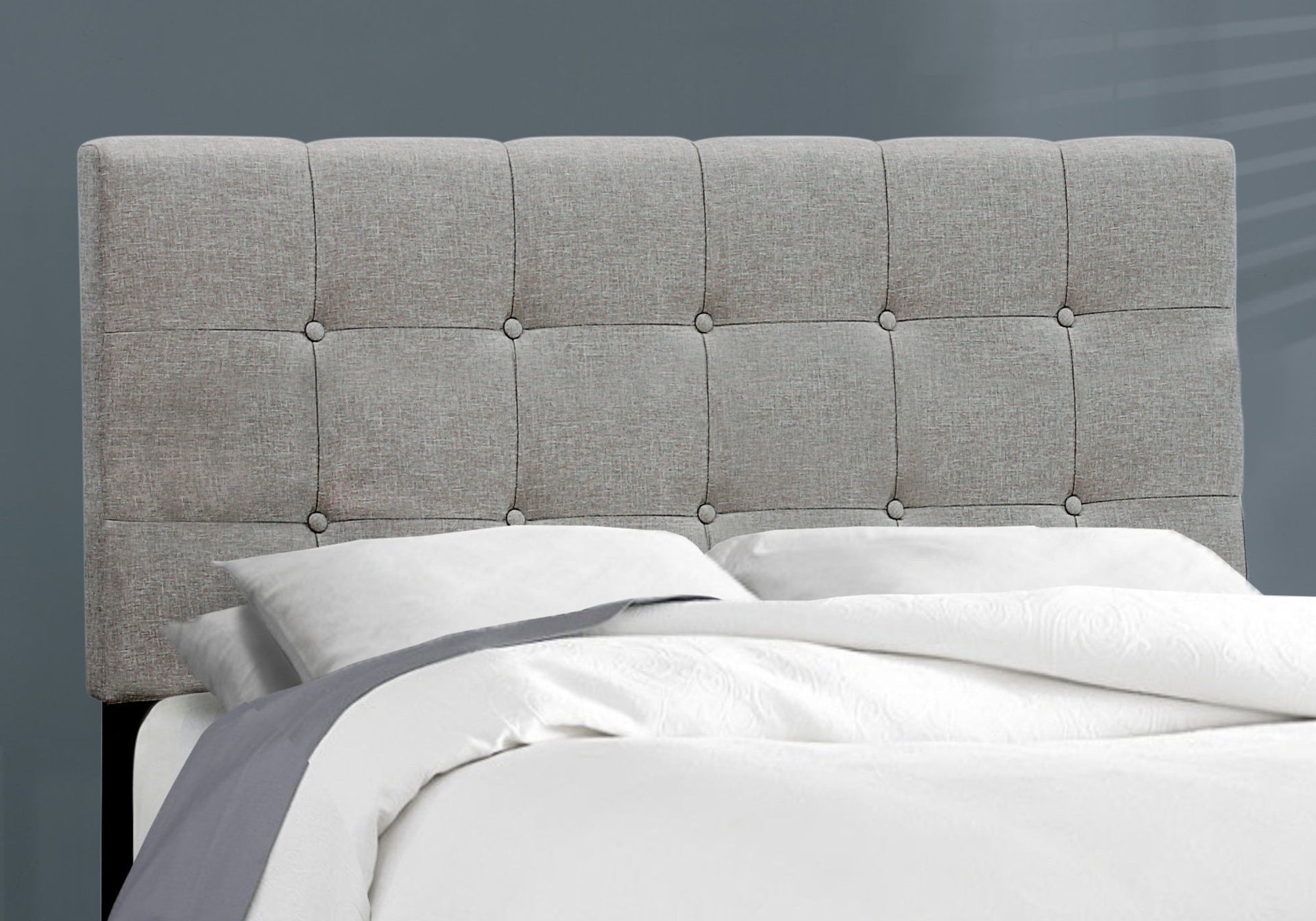 Bed, Full Size, Bedroom, Upholstered, Grey Linen Look, Transitional