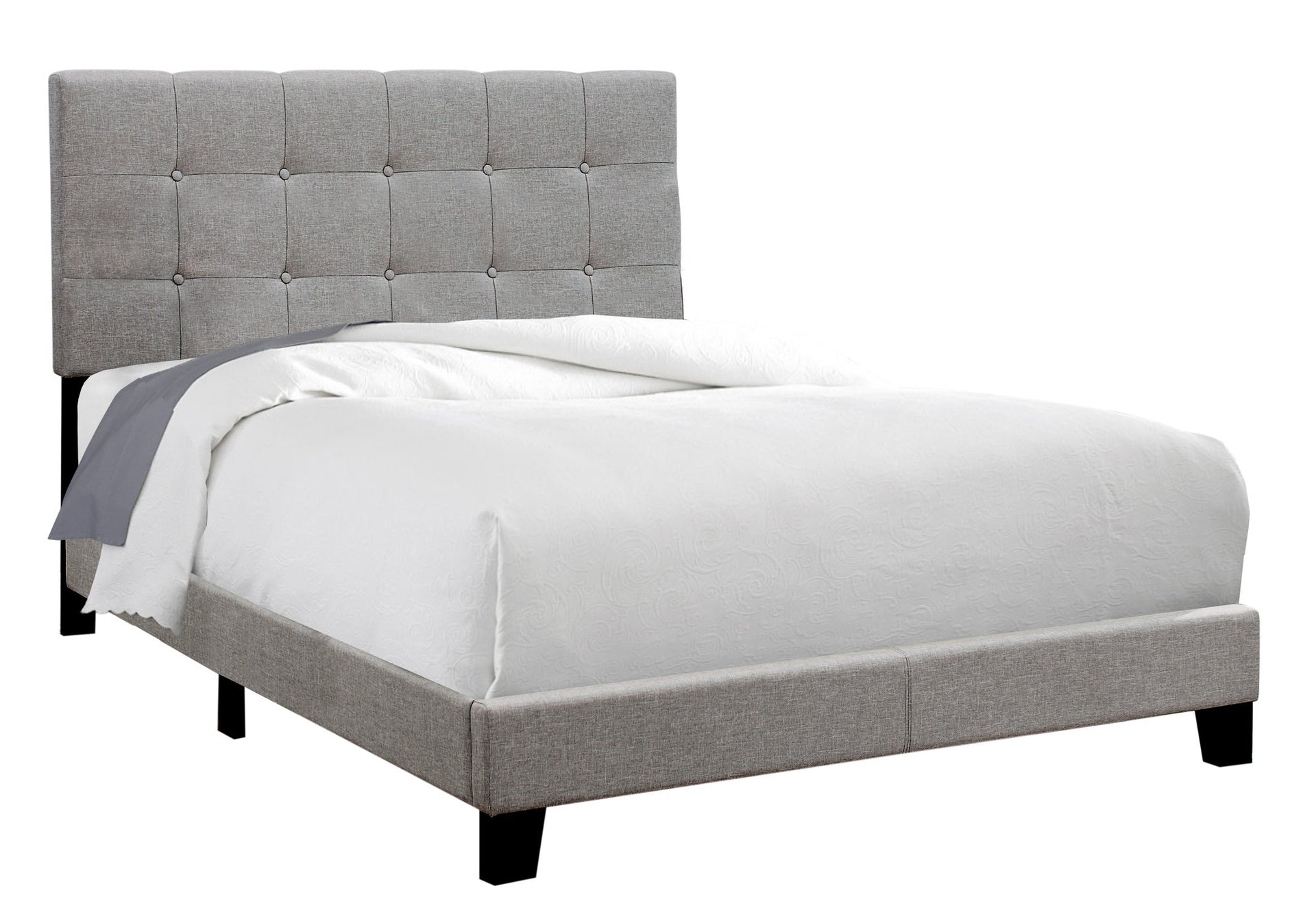 Bed, Full Size, Bedroom, Upholstered, Grey Linen Look, Transitional