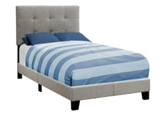 Bed, Twin Size, Upholstered, Bedroom, Frame Only, Youth, Teen, Juvenile, Grey Linen Look, Transitional