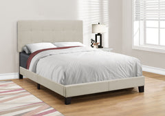 Bed, Full Size, Bedroom, Upholstered, Beige Linen Look, Black Wood Legs, Transitional
