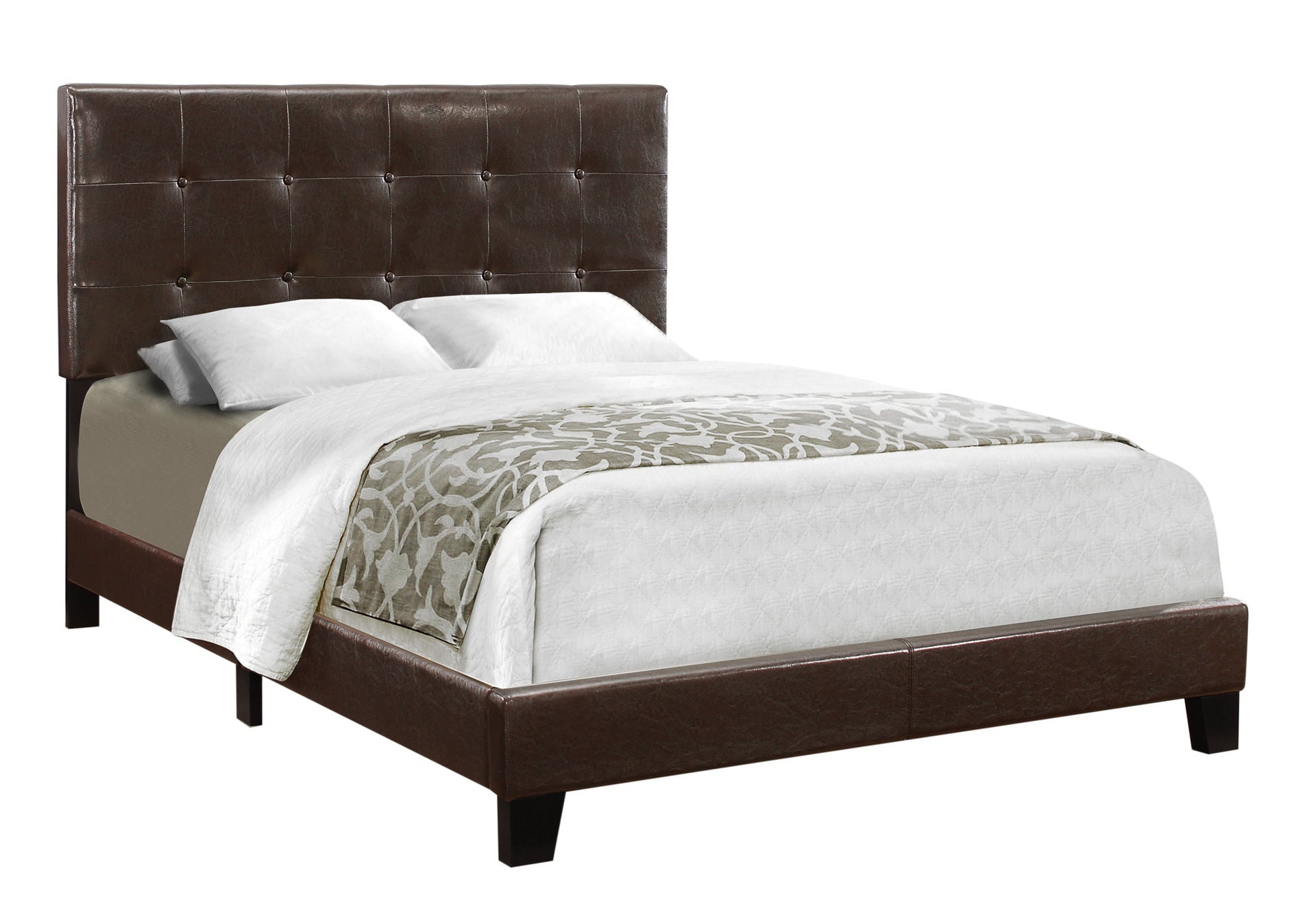 Bed, Full Size, Bedroom, Upholstered, Brown Leather Look, Transitional